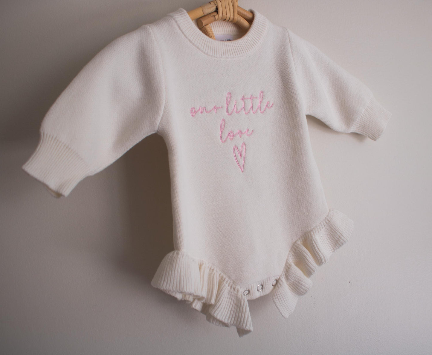 Embroidered Cotton Ruffle Romper: Baby Girl Outfit, Personalized Knit Onesie
