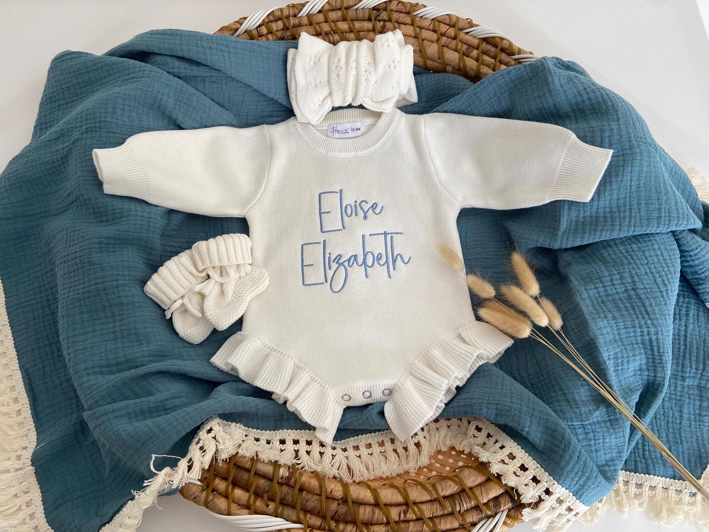 Personalized Baby Ruffle Knit Romper: Cotton Newborn Outfit.