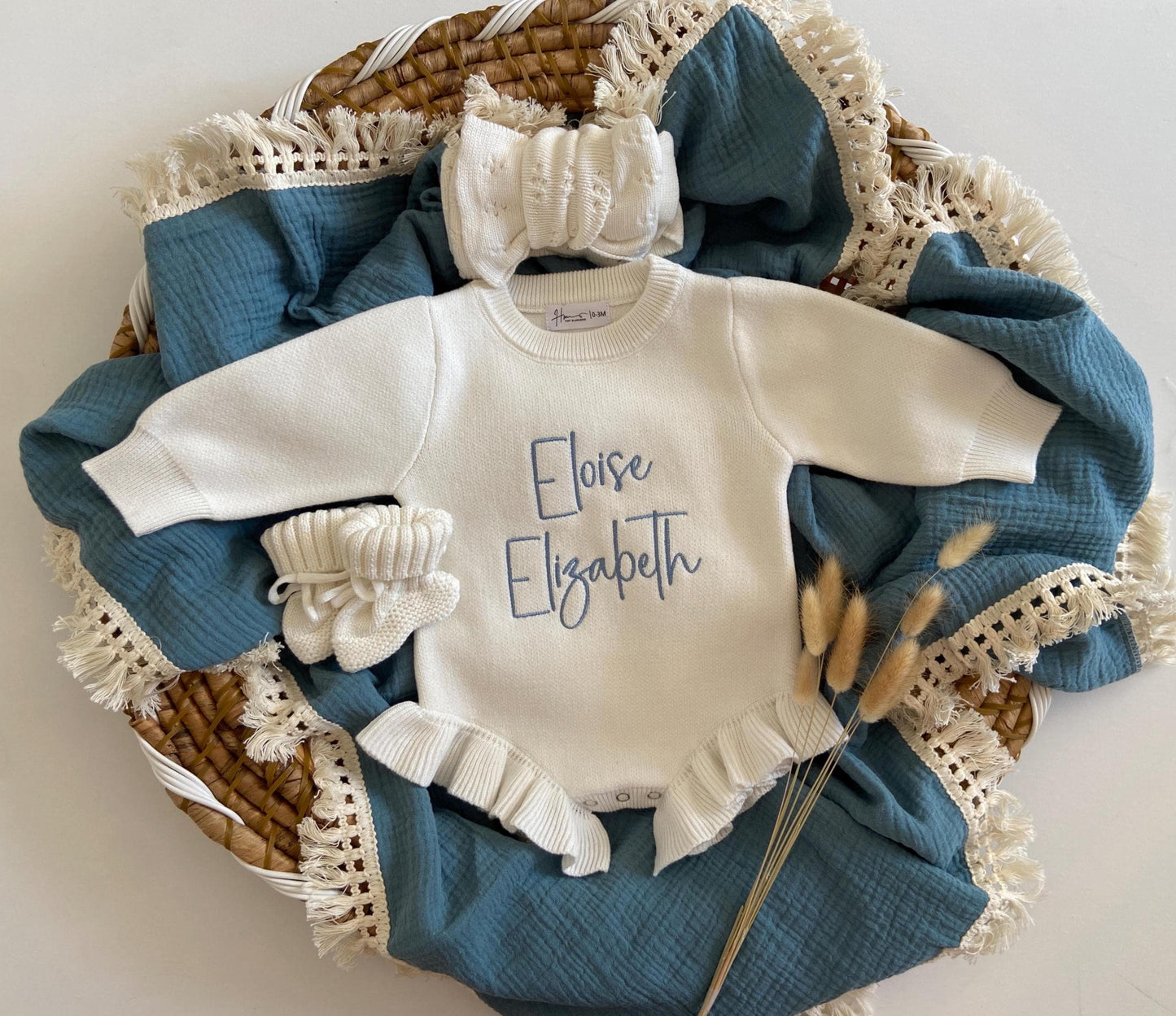 Personalized Baby Ruffle Knit Romper: Cotton Newborn Outfit.