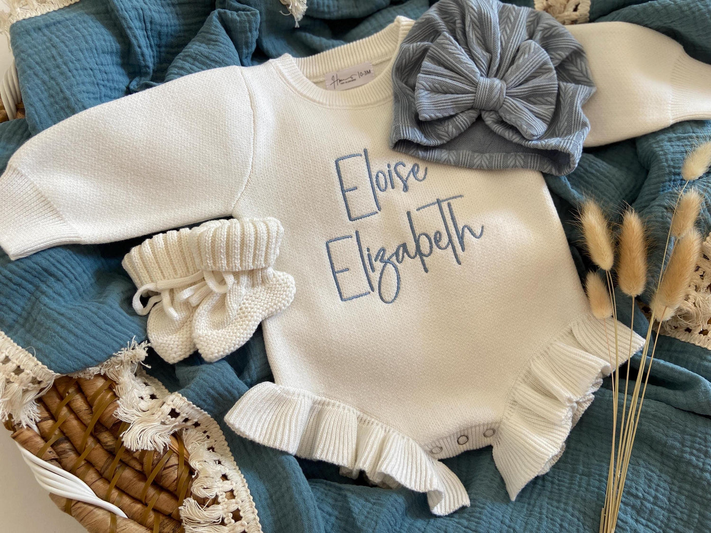 Personalized Baby Ruffle Knit Romper: Cotton Newborn Outfit.