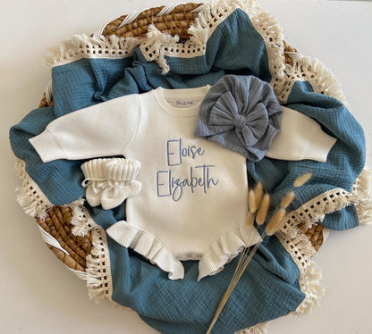 Personalized Baby Ruffle Knit Romper: Cotton Newborn Outfit.