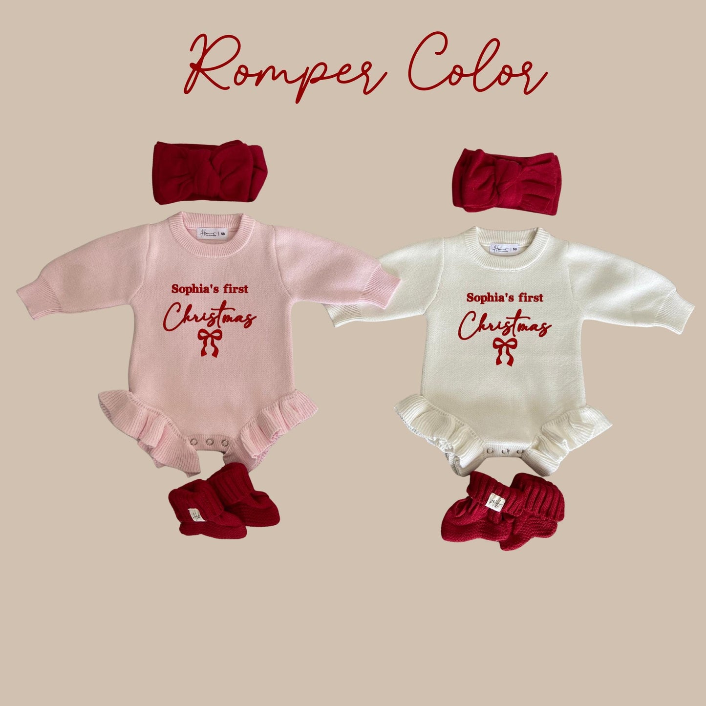 Christmas Outfit Baby Girl,First Christmas,Bow Knit Sweater Romper, Holiday Photoshoot, Embroidered Coming Home Set, Newborn Infant Toddler,