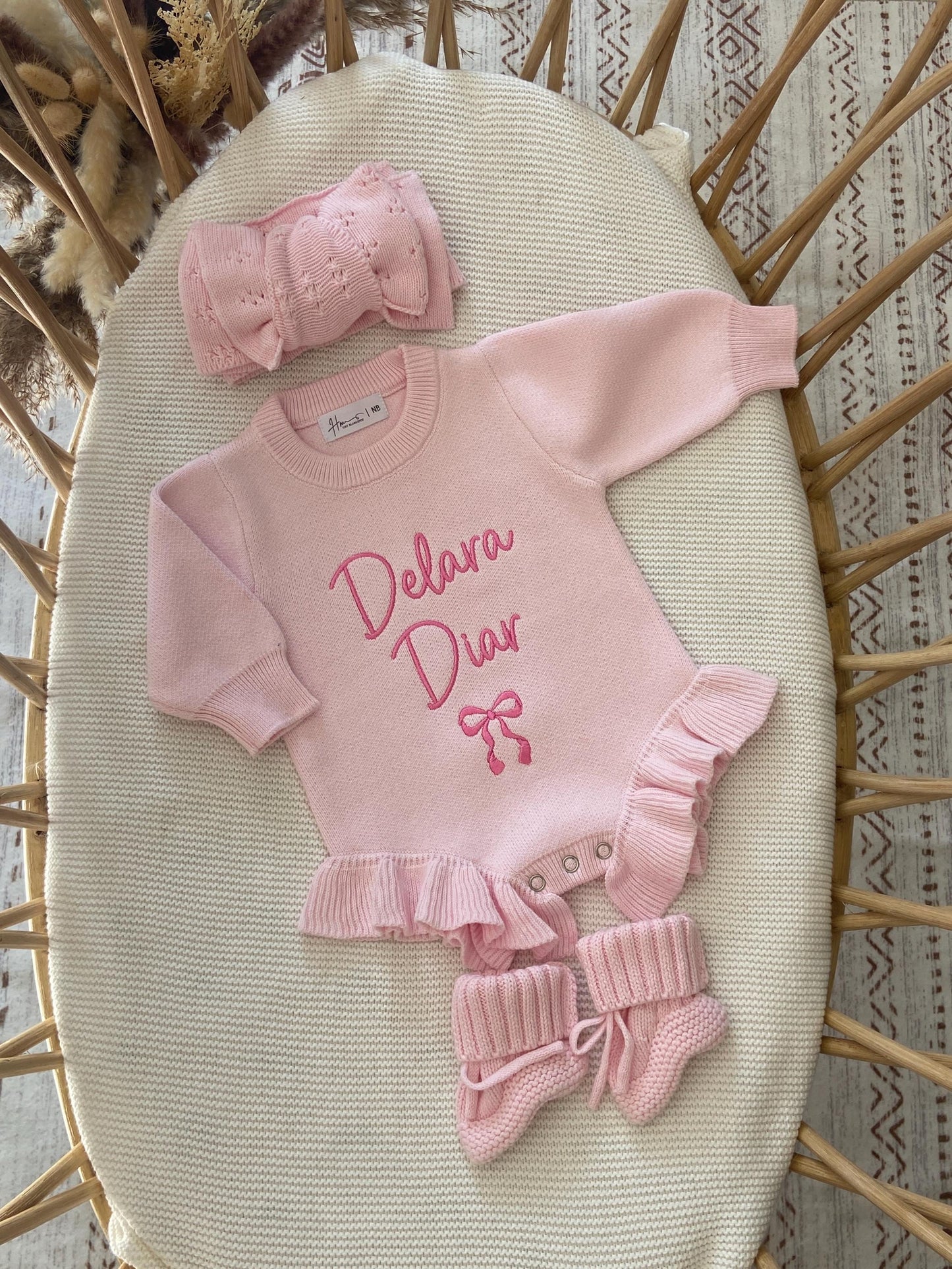 Personalized Embroidered Romper, knit ribbed ruffle romper custom, gender reveal announcement, it’s a girl