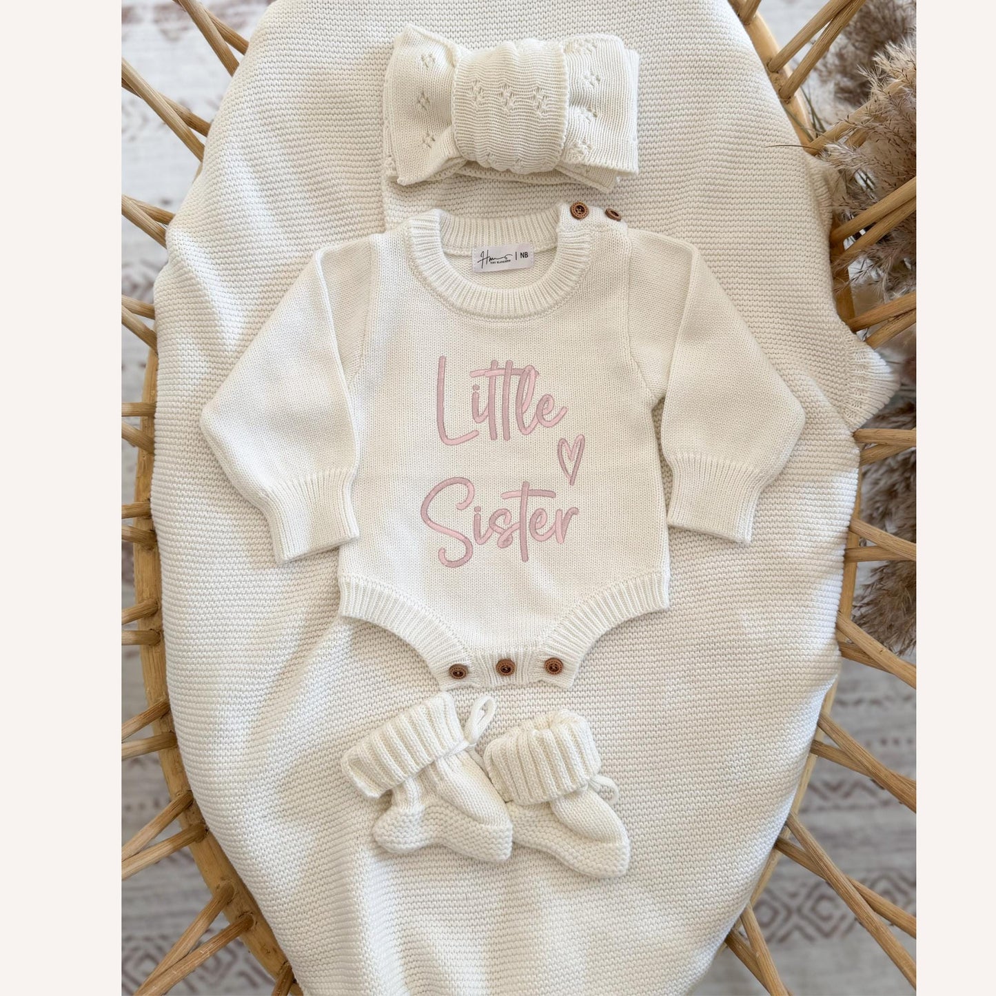 Embroidered Little Sister Knit Romper