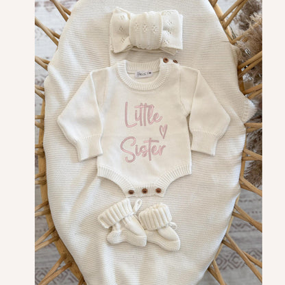 Embroidered Little Sister Knit Romper