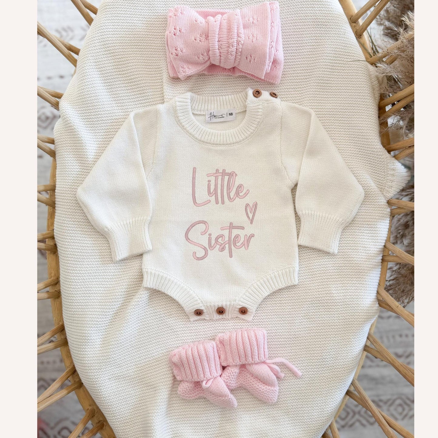Embroidered Little Sister Knit Romper