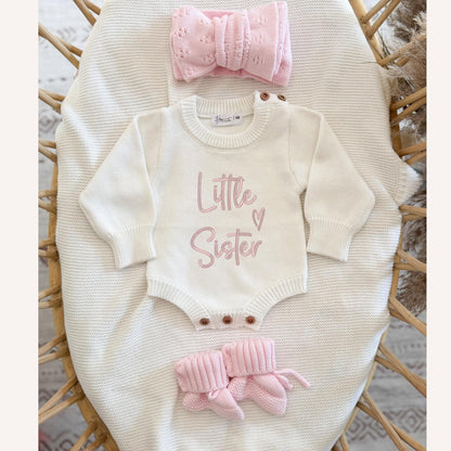 Embroidered Little Sister Knit Romper