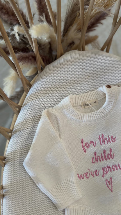 Embroidered For This Child We’ve Prayed Knit Romper