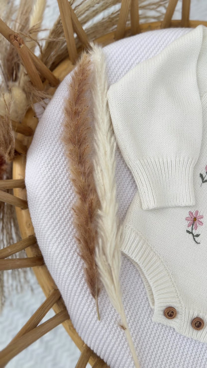 Twin Birth Announcement knit Romper