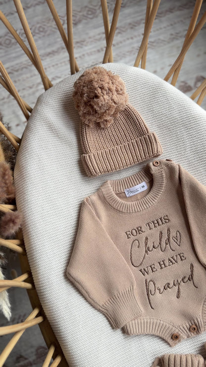 Embroidered For This Child We Have Prayed Knit Romper