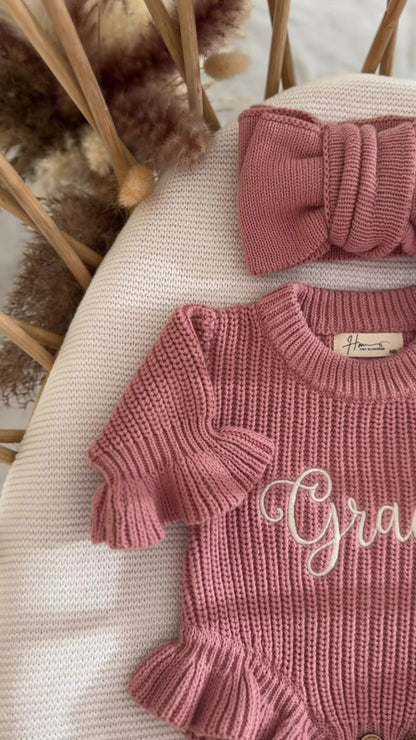 Personalized Baby Name Dusty Rose chunky Romper