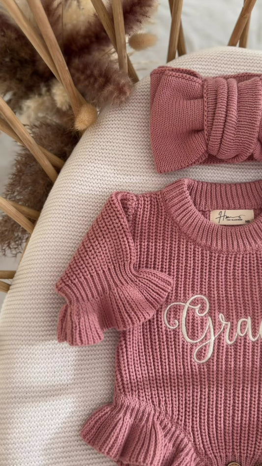 Personalized Baby Name Dusty Rose chunky Romper